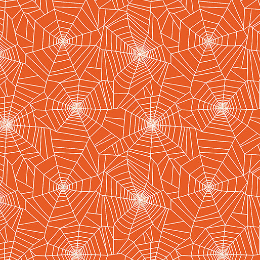 Ghostly Cobwebs Orange Cotton 44"/45" Fabric Per Yard