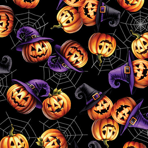 Jack-O'-Lantern Festival Black Cotton 44"/45" Fabric Per Yard