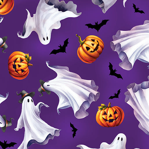 Ghostly Parade Purple Cotton 44"/45" Fabric Per Yard