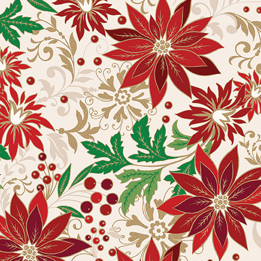 Poinsettia Jacobean Cream Cotton 44"/45" Fabric Per Yard