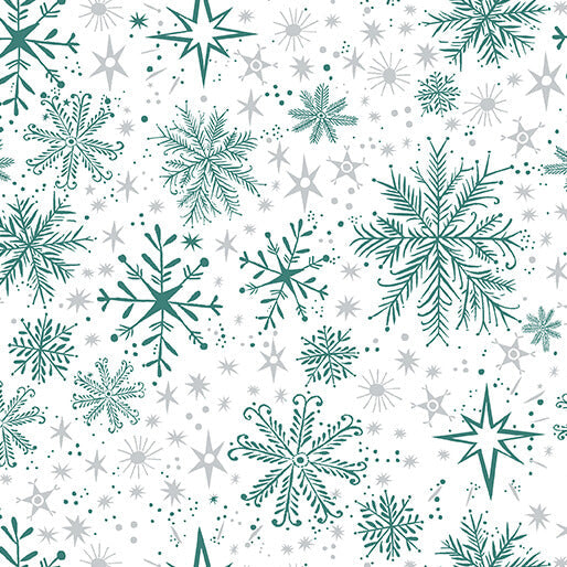 Snow Frost White Teal Cotton 44"/45" Fabric Per Yard