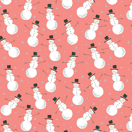 Merry Snowman Medium Peach Jam Cotton 44"/45" Fabric Per Yard