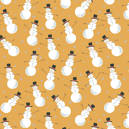 Merry Snowman Gold Cotton 44"/45" Fabric Per Yard
