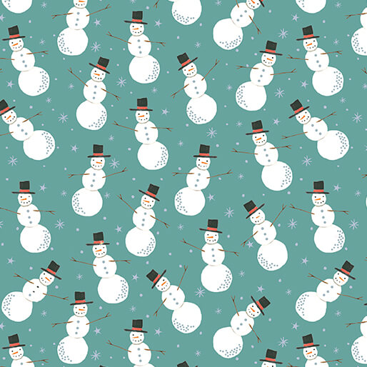 Merry Snowman Medium Turquoise Cotton 44"/45" Fabric Per Yard