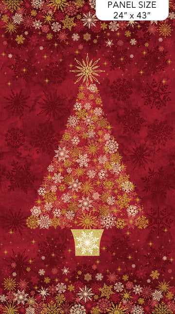 O' Christmas Tree Shimmer Tree Panel Red Multi Cotton Fabric Panel 24" x 43"