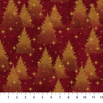O' Christmas Tree Shimmer Trees Dark Red Multi 44"/45" Cotton Fabric Per Yard