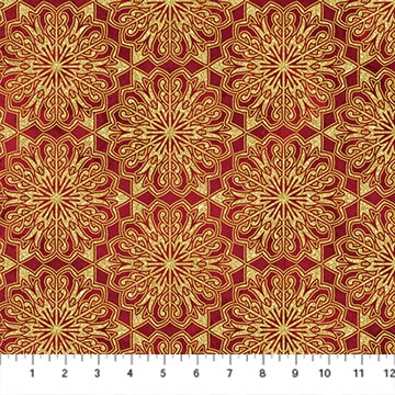 O' Christmas Tree Shimmer Medallions Red Multi 44"/45" Cotton Fabric Per Yard