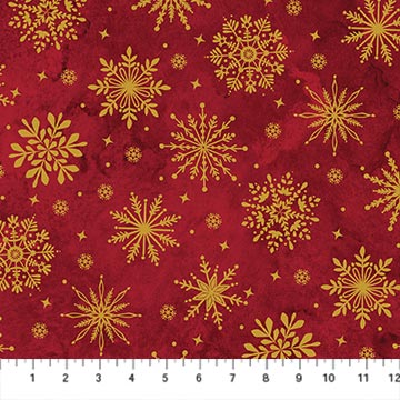 O' Christmas Tree Shimmer Snowflakes Red Multi 44"/45" Cotton Fabric Per Yard