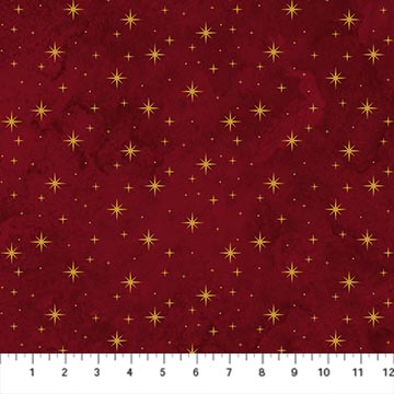 O' Christmas Tree Shimmer Stars Dark Red Multi 44"/45" Cotton Fabric Per Yard