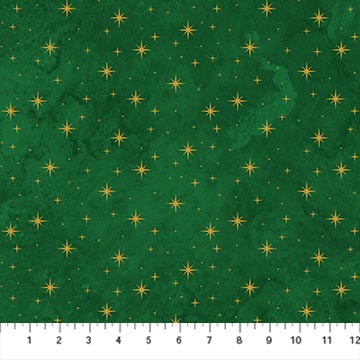 O' Christmas Tree Shimmer Stars Green Multi 44"/45" Cotton Fabric Per Yard