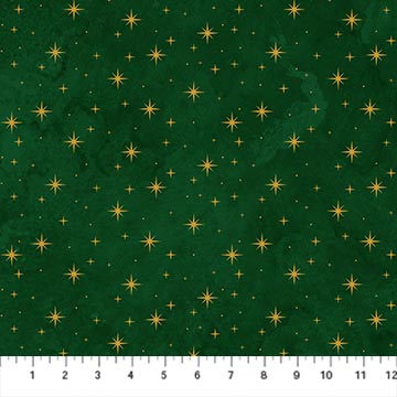 O' Christmas Tree Shimmer Stars Dark Green Multi 44"/45" Cotton Fabric Per Yard
