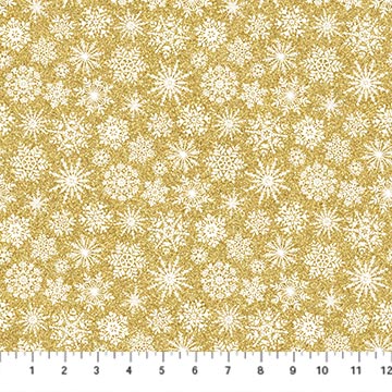 O' Christmas Tree Shimmer Gold Snowflakes 44"/45" Cotton Fabric Per Yard