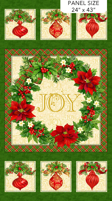 Deck The Halls Poinsettia Beige Multi 24" x 43" Panel