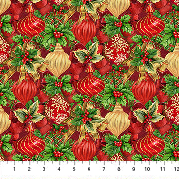 Deck The Halls Baubles Red Multi 44"/45" Cotton Fabric Per Yard