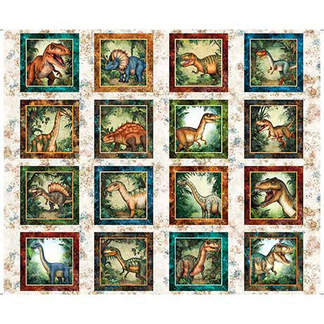 Sand Savage Kingdom Dinosaur Picture Patches Cotton 44"/45" Fabric Per Yard