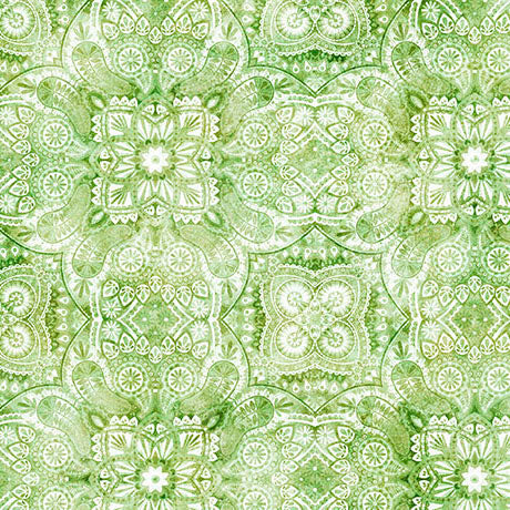 Light Green Medallion Geo Lil Farmers Cotton 44"/45" Fabric Per Yard