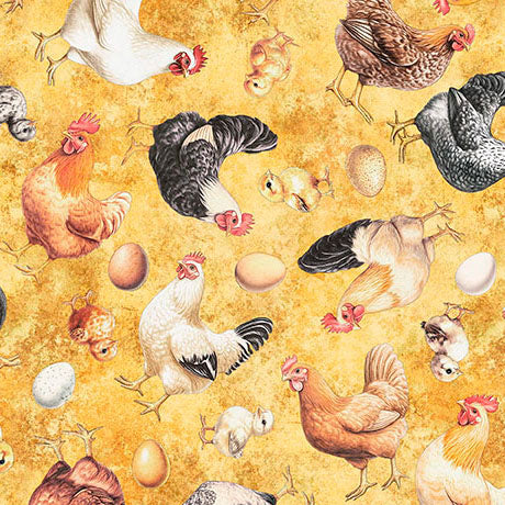 Marigold Chicken Toss Lil Farmers Cotton 44"/45" Fabric Per Yard