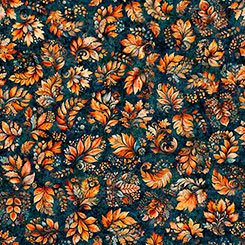 QT Fall Leaves Dark Teal - Harvest Hollow