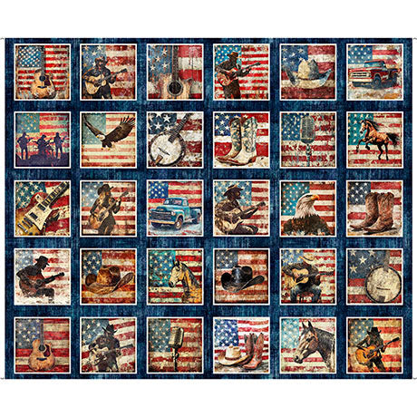 American Country Picture Patch Navy 44"/45" Cotton Panel