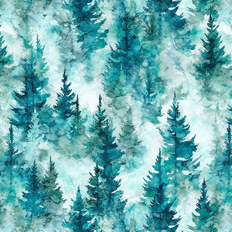 Skyward Trees Teal Wide Cotton Wideback Fabric per yard