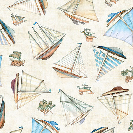NAUTICUS SHIPS TOSS CREAM 44"/45" Fabric Per Yard