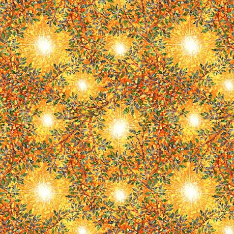 FOREST LIGHT SUNS & LEAVES MARIGOLD 44"/45" Fabric Per Yard