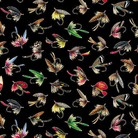 The Lure Of Fishing Fishing Lures Black 44"/45" Cotton Fabric Per Yard