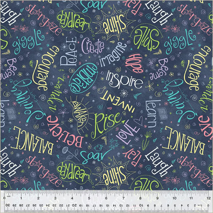 Blue Navy Noteworthy Aspirations 44"/45 Fabric Per Yard