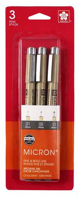 Pigma Micron Pen 3 Piece Set Cool Gray .25mm