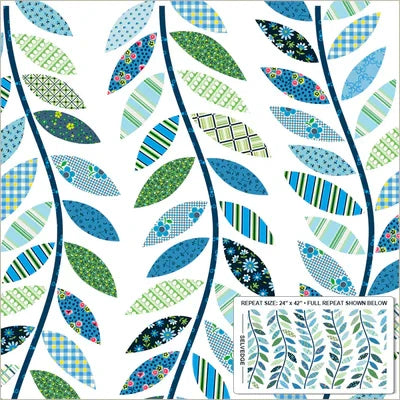 Made Easy Leafy Vine Cheater Blue 44"/45" Fabric per Yard