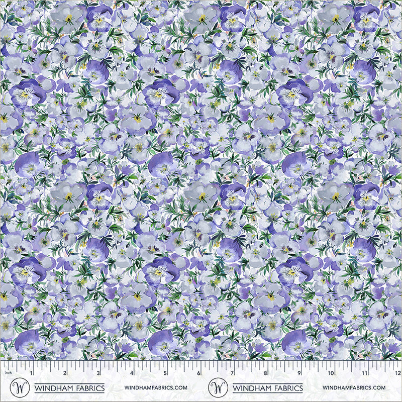 Violeta Perfect Pansies Periwinkle 44"/45" Cotton Fabric Per Yard