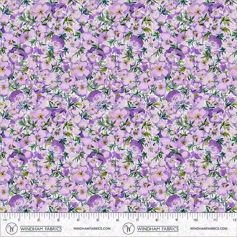 Violeta Perfect Pansies Lilac 44"/45" Cotton Fabric Per Yard