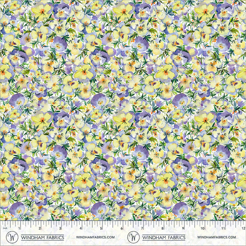Violeta Perfect Pansies Yellow 44"/45" Cotton Fabric Per Yard