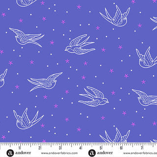 Perfect Day Swallows Blue Cotton 44"/45" Fabric Per Yard