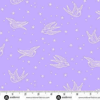 Perfect Day Swallows Light Purple Cotton 44"/45" Fabric Per Yard