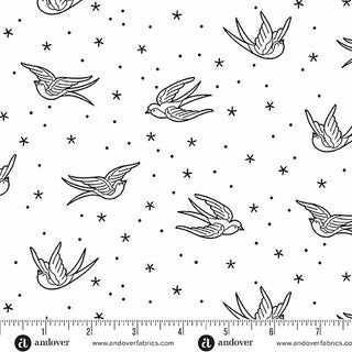 Perfect Day Swallows White Cotton 44"/45" Fabric Per Yard
