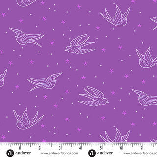 Perfect Day Swallows Purple Cotton 44"/45" Fabric Per Yard