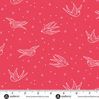 Perfect Day Swallows Red Cotton 44"/45" Fabric Per Yard