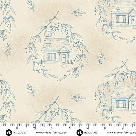 Special Delivery Cozy Cottage Blue Willow 44"/45" Cotton Fabric Per Yard