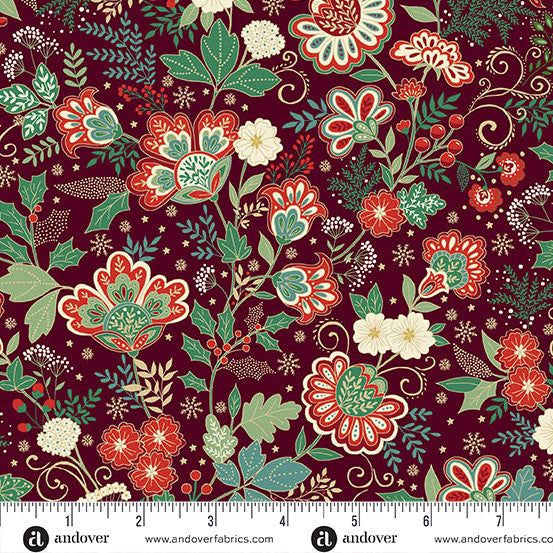 Adorn Bloom Burgundy 44"/45" Cotton Fabric Per Yard