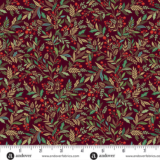 Adorn Holly Burgundy 44"/45" Cotton Fabric Per Yard