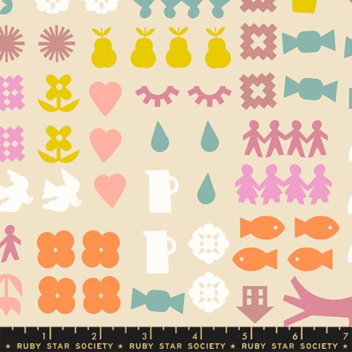Paper Cuts 2 Parchment Natural Icons Ephemera Cotton 43"/44" Fabric Per Yard