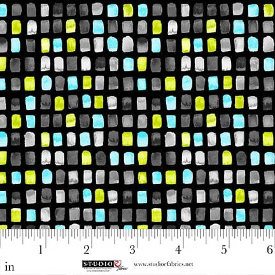 Black Mini Tiles 44"/45" Cotton Fabric Per Yard