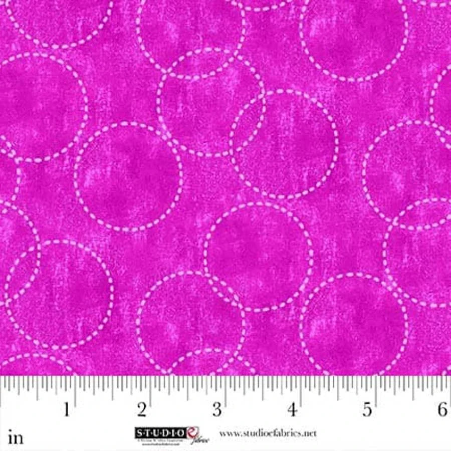 Pink Stitched Circles 44"/45" Cotton Fabric Per Yard
