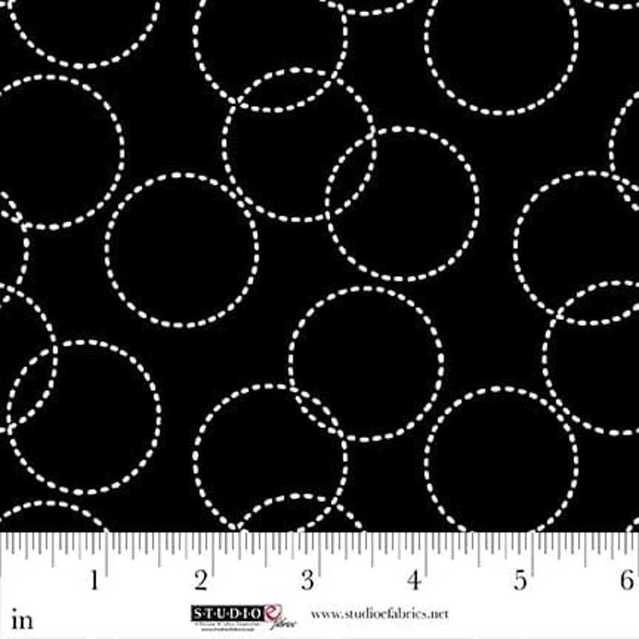Black Stitched Circles 44"/45" Cotton Fabric Per Yard
