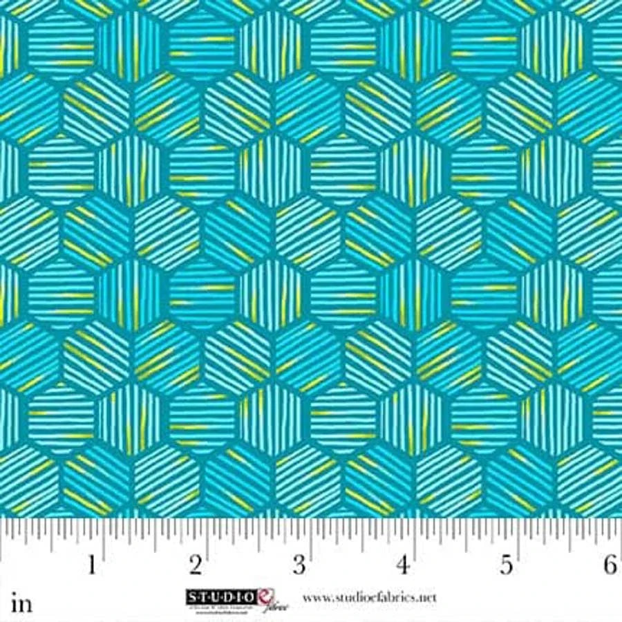 Turquoise Mini Hexies 44"/45" Cotton Fabric Per Yard