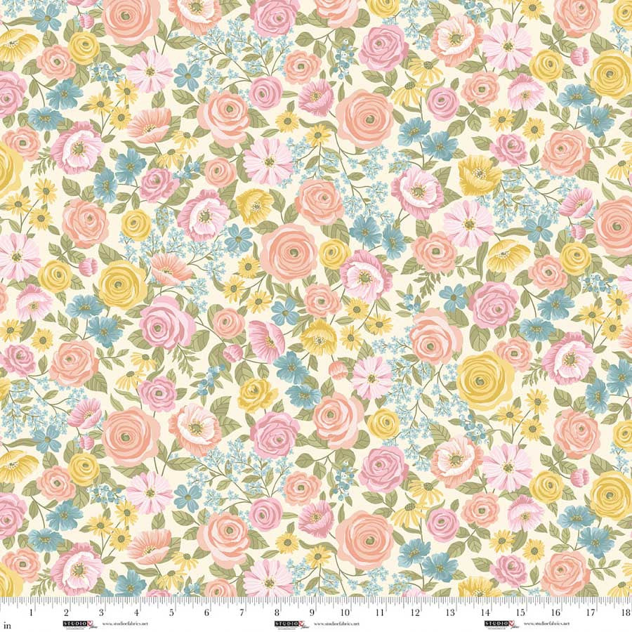 Warm White Multi Floral Layla 44"/45" Cotton Fabric per Yard