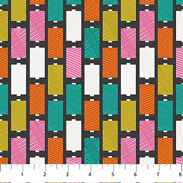 Bits And Bobs Spools Black 44"/45" Cotton Fabric Per Yard