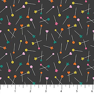 Bits And Bobs Pins Black 44"/45" Cotton Fabric Per Yard