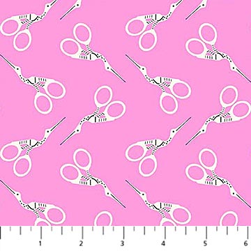 Bits And Bobs Scissors Pink 44"/45" Cotton Fabric Per Yard
